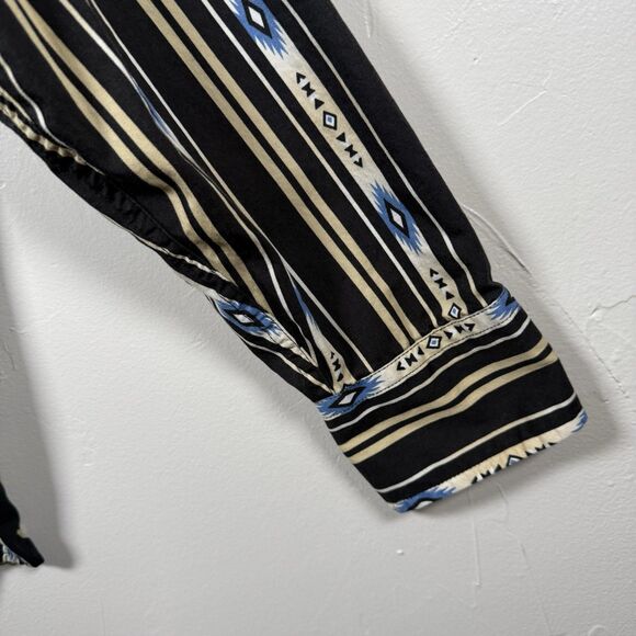 Plains Western Wear Southwest Aztec Pearl Snap Shirt Medium Black Blue VTG - Picture 5 of 14